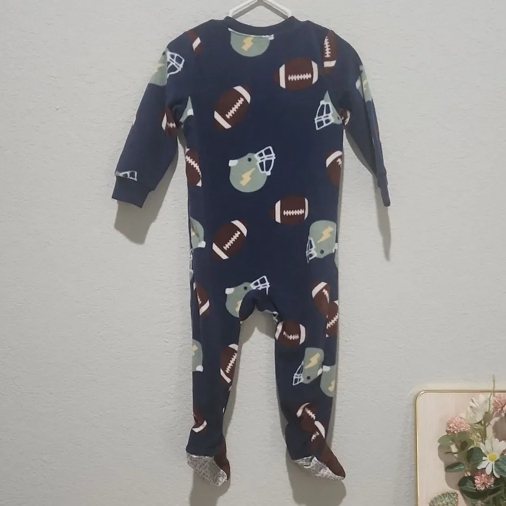 Carter's 18M Fleece Footed Pajamas Dino Sports Print Zip One Piece‎ Baby Sleeper